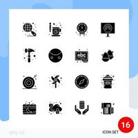 User Interface Pack of 16 Basic Solid Glyphs of claw hammer signal gauge radio desktop Editable Vector Design Elements