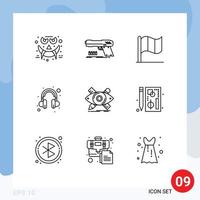 User Interface Pack of 9 Basic Outlines of illustration design weapon support headset Editable Vector Design Elements