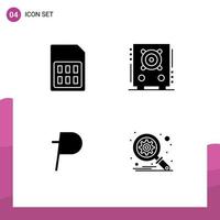 4 Universal Solid Glyphs Set for Web and Mobile Applications card potcoin sim loudspeaker crypto Editable Vector Design Elements