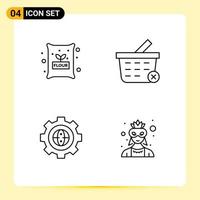 4 Universal Line Signs Symbols of cooking design wheat shopping gear Editable Vector Design Elements