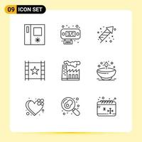 Set of 9 Modern UI Icons Symbols Signs for smoke pollution fireworks factory stream Editable Vector Design Elements