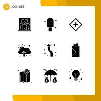 Modern Set of 9 Solid Glyphs Pictograph of up arrow help upload cloud Editable Vector Design Elements