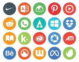 paquete de 20 íconos de redes sociales que incluye ati adobe forrst cc kik vector