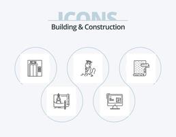 Building And Construction Line Icon Pack 5 Icon Design. paper. blue print. factory. architecture. construction vector