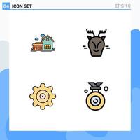 4 Thematic Vector Filledline Flat Colors and Editable Symbols of home setting villa arctic medal Editable Vector Design Elements