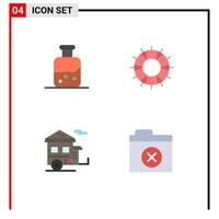 4 Universal Flat Icons Set for Web and Mobile Applications lab camp bottle lifesaver tourism Editable Vector Design Elements