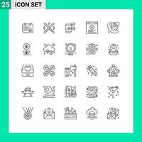 Stock Vector Icon Pack of 25 Line Signs and Symbols for call internet key browser phone Editable Vector Design Elements