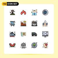 Mobile Interface Flat Color Filled Line Set of 16 Pictograms of study cd business world sales man Editable Creative Vector Design Elements