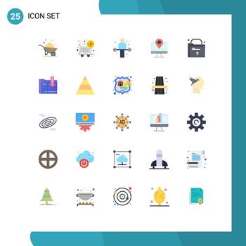 Flat Color Pack of 25 Universal Symbols of lock folder exercise education map Editable Vector Design Elements