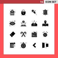 Pack of 16 Modern Solid Glyphs Signs and Symbols for Web Print Media such as love checklist internet board tool Editable Vector Design Elements