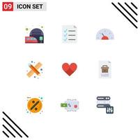 Flat Color Pack of 9 Universal Symbols of heart work bike pencil and ruler back to school Editable Vector Design Elements