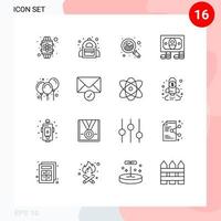 16 Universal Outline Signs Symbols of decoration air growth balloons coins Editable Vector Design Elements
