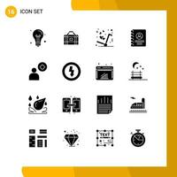 User Interface Pack of 16 Basic Solid Glyphs of add user sports book love Editable Vector Design Elements