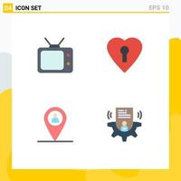 4 Flat Icon concept for Websites Mobile and Apps television setting heart location profile Editable Vector Design Elements