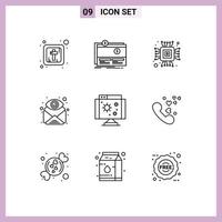 Set of 9 Commercial Outlines pack for computer view chip find email Editable Vector Design Elements