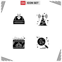 Group of 4 Solid Glyphs Signs and Symbols for inbox calendar document communication tower mask Editable Vector Design Elements