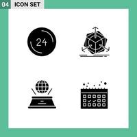 Pack of 4 Modern Solid Glyphs Signs and Symbols for Web Print Media such as anytime world contact correction imagination Editable Vector Design Elements