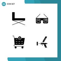 grupo de 4 signos y símbolos de glifos sólidos para la compra de sillas, gafas de descanso, carro de la compra, elementos de diseño vectorial editables vector