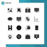 Modern Set of 16 Solid Glyphs and symbols such as bag printing timer computer payment Editable Vector Design Elements