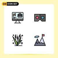 Universal Icon Symbols Group of 4 Modern Filledline Flat Colors of computer farm job movie maize Editable Vector Design Elements