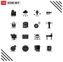 Group of 16 Solid Glyphs Signs and Symbols for scale micrometer technology measure fly Editable Vector Design Elements