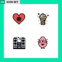 Modern Set of 4 Filledline Flat Colors Pictograph of love night add ice cream spectator Editable Vector Design Elements