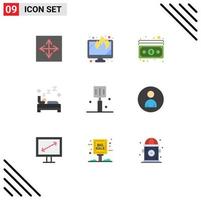 Set of 9 Modern UI Icons Symbols Signs for drink clean data bedroom payment Editable Vector Design Elements