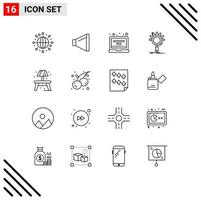 Pack of 16 creative Outlines of lump home laptop setting optimization Editable Vector Design Elements