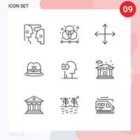 Pack of 9 creative Outlines of psychology american grid cap opposites Editable Vector Design Elements