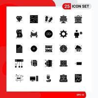 Mobile Interface Solid Glyph Set of 25 Pictograms of club cake weather baking fire Editable Vector Design Elements