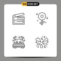 Pack of 4 Modern Filledline Flat Colors Signs and Symbols for Web Print Media such as action bed clapper plent love Editable Vector Design Elements