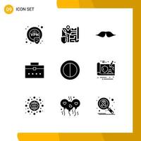 Set of 9 Commercial Solid Glyphs pack for contrast interface hipster user bag Editable Vector Design Elements