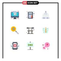 User Interface Pack of 9 Basic Flat Colors of fitness bench hat navigation location Editable Vector Design Elements