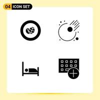 Universal Icon Symbols Group of 4 Modern Solid Glyphs of achievement patient wreath meteor computers Editable Vector Design Elements