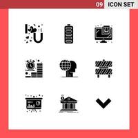 Mobile Interface Solid Glyph Set of 9 Pictograms of global marketing finance computer coins business Editable Vector Design Elements