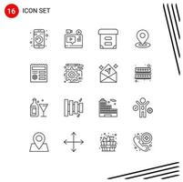 Group of 16 Modern Outlines Set for basic navigation youtube map documents Editable Vector Design Elements