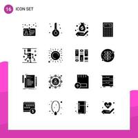 Set of 16 Commercial Solid Glyphs pack for hospital math business device calculate Editable Vector Design Elements