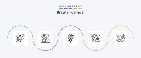 paquete de iconos de la línea 5 del carnaval brasileño que incluye el carnaval. jugar. crema. vacaciones. playa vector