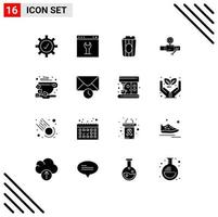 Group of 16 Solid Glyphs Signs and Symbols for break repair cinema construction pipe Editable Vector Design Elements