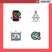 Filledline Flat Color Pack of 4 Universal Symbols of call measurement receiver accure website Editable Vector Design Elements