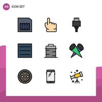 Group of 9 Modern Filledline Flat Colors Set for lights giving devices thanks pan Editable Vector Design Elements