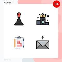 paquete de 4 signos y símbolos modernos de colores planos de línea rellena para medios de impresión web, como elementos de diseño de vectores editables de flujo de trabajo de posición comercial de esquema de automóvil