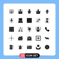 Modern Set of 25 Solid Glyphs and symbols such as student desk setting classroom baked Editable Vector Design Elements