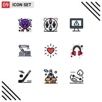 9 Filledline Flat Color concept for Websites Mobile and Apps technology robotic family atoumated internet Editable Vector Design Elements