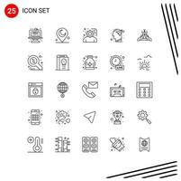 Line Pack of 25 Universal Symbols of tent paper planning mind human Editable Vector Design Elements