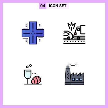 conjunto de color plano de línea de relleno de interfaz móvil de 4 pictogramas de elementos de diseño de vector editable de pascua de coche de mainframe de vidrio informático