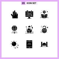 User Interface Pack of 9 Basic Solid Glyphs of bathroom world creative browser globe Editable Vector Design Elements