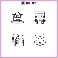 Set of 4 Modern UI Icons Symbols Signs for server house open nature plant Editable Vector Design Elements