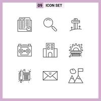 Group of 9 Modern Outlines Set for sound recording digital audio search audio tape easter Editable Vector Design Elements