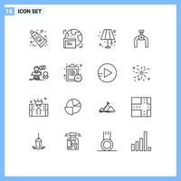 16 Universal Outlines Set for Web and Mobile Applications chat line floor gas pipeline Editable Vector Design Elements